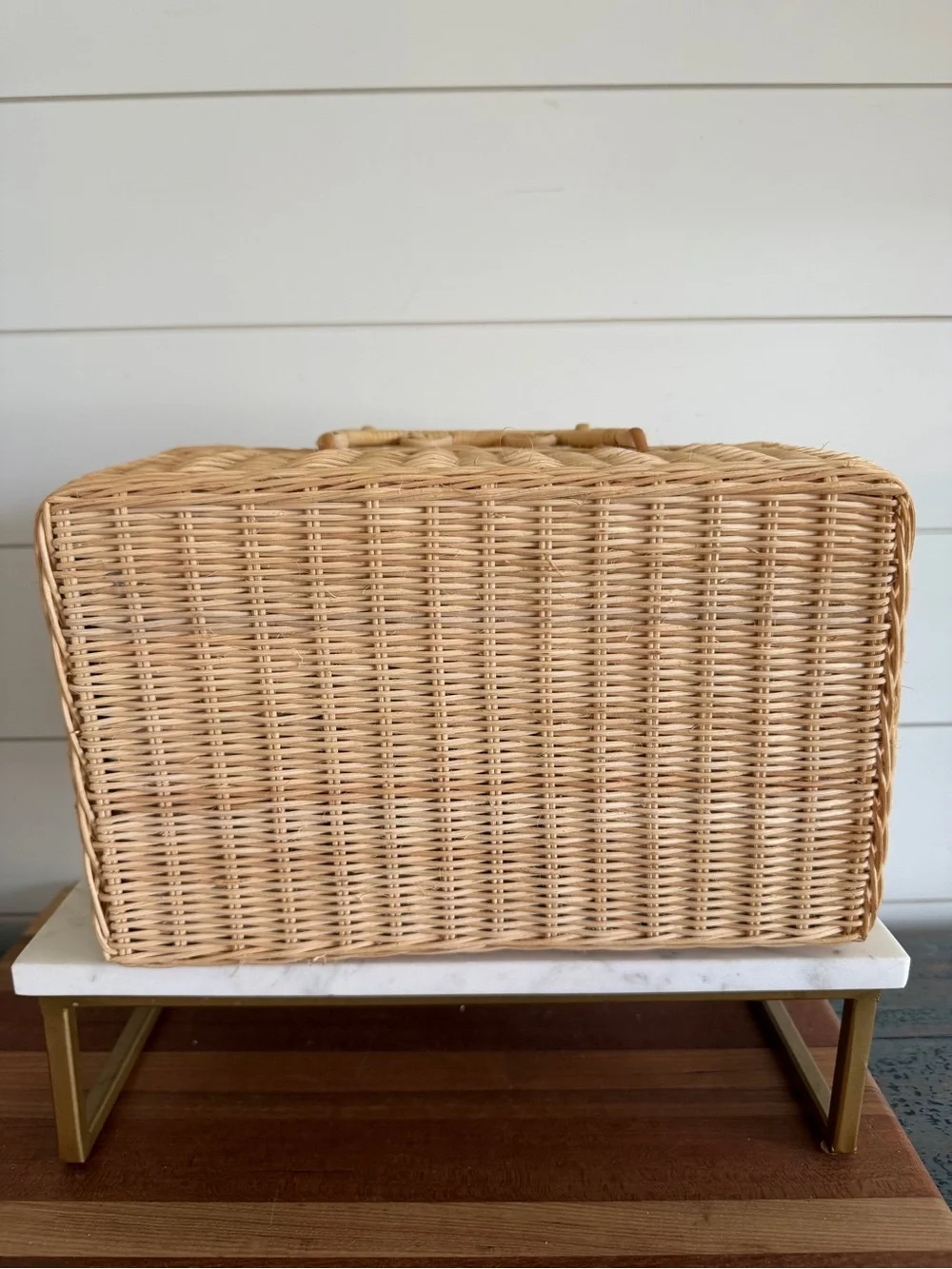 Vintage Rattan Style Basket Horse Motif Interior